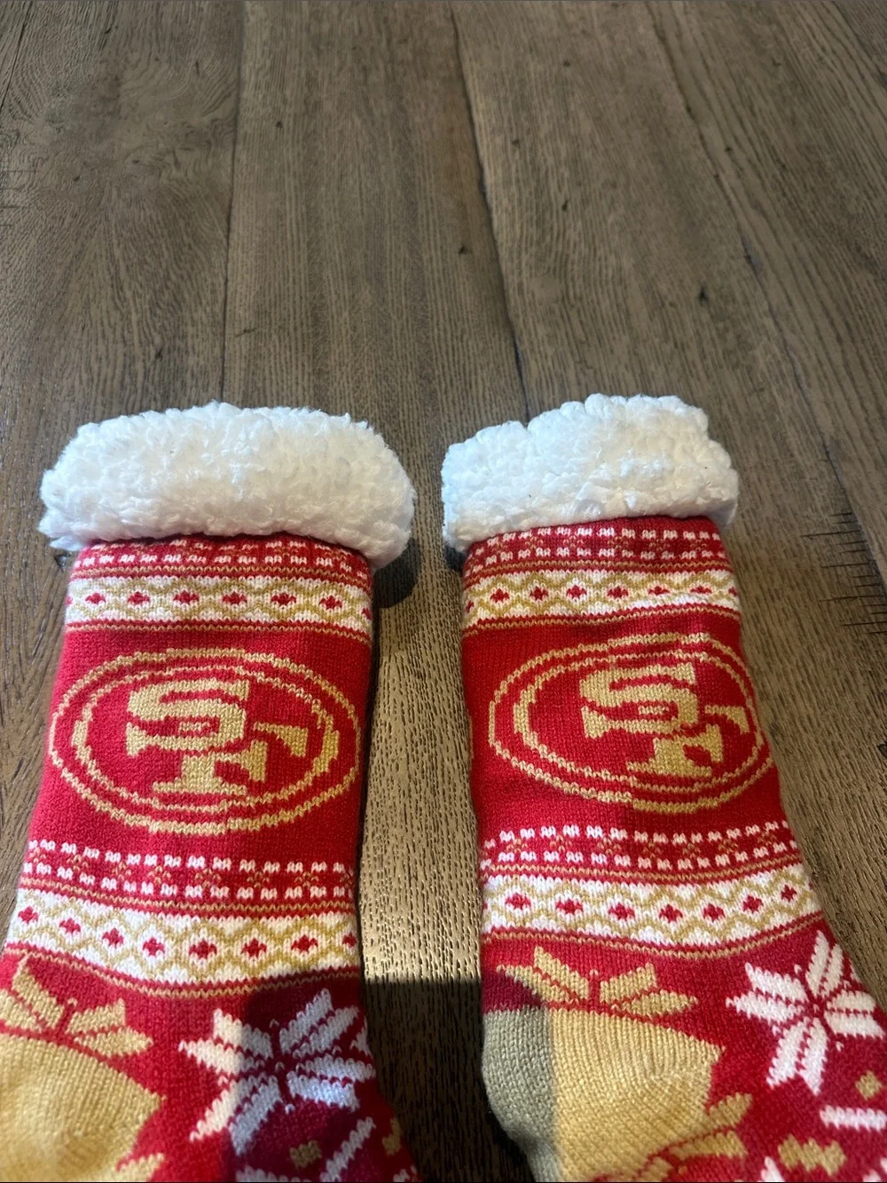 Festive Red Holiday Stocking Set with Gold Accents and Plush White Cuff